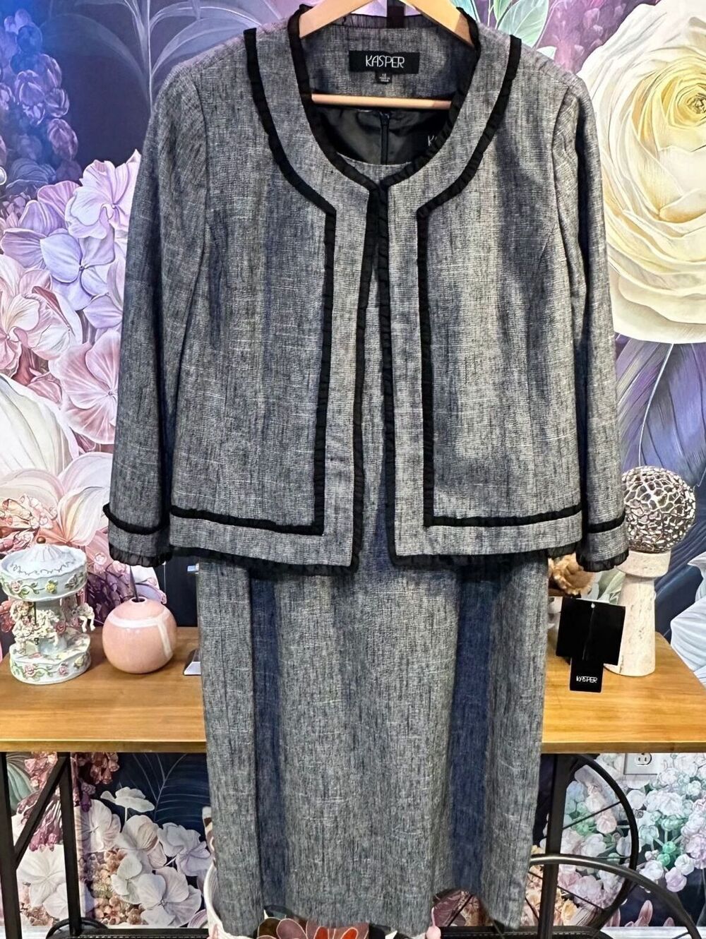 Kasper 12 Jacket Dress Linen Cotton Blend Tweed Career Suit